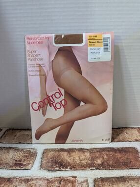 JCPenney Control Top Super Shaper Sheer Pantyhose Nude Heel Queen Short Gala 02